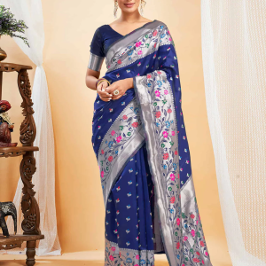 AXONIT Women's Silk Blend Banarasi Jacquard Multicolor Floral
