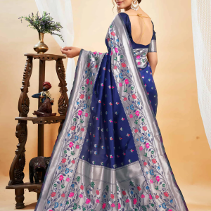 AXONIT Women's Silk Blend Banarasi Jacquard Multicolor Floral