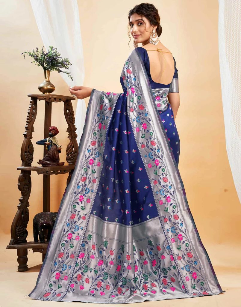 AXONIT Women's Silk Blend Banarasi Jacquard Multicolor Floral