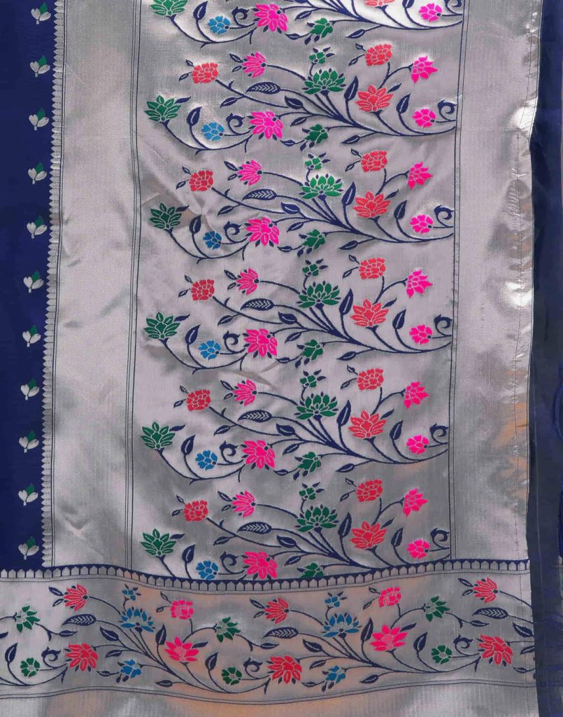 AXONIT Women's Silk Blend Banarasi Jacquard Multicolor Floral