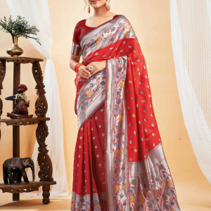 AXONIT Women's Silk Blend Banarasi Jacquard Multicolor Floral