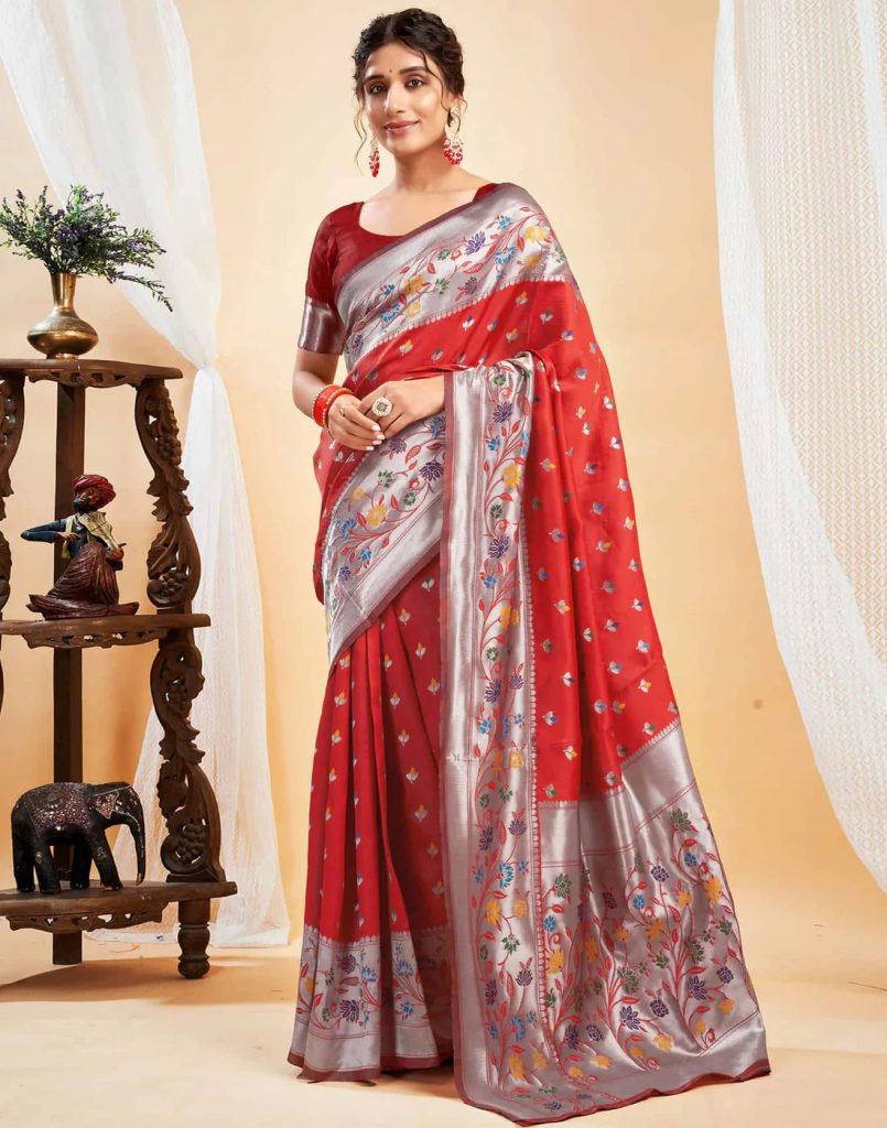 AXONIT Women's Silk Blend Banarasi Jacquard Multicolor Floral