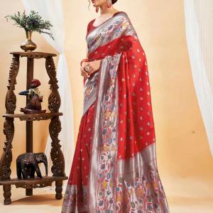 AXONIT Women's Silk Blend Banarasi Jacquard Multicolor Floral