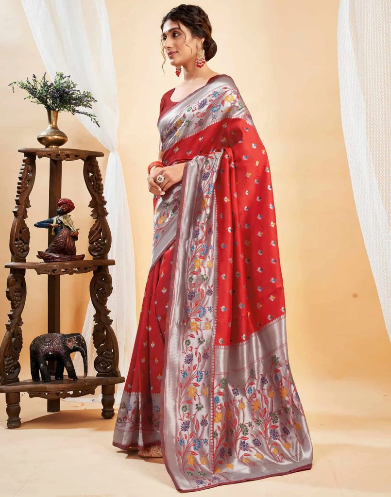 AXONIT Women's Silk Blend Banarasi Jacquard Multicolor Floral
