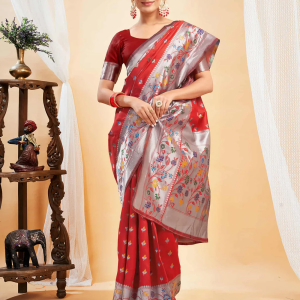 AXONIT Women's Silk Blend Banarasi Jacquard Multicolor Floral