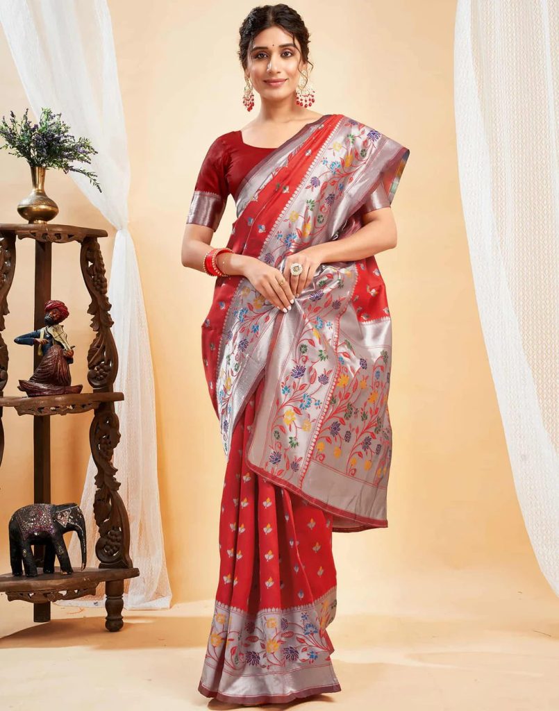 AXONIT Women's Silk Blend Banarasi Jacquard Multicolor Floral
