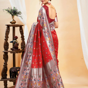 AXONIT Women's Silk Blend Banarasi Jacquard Multicolor Floral