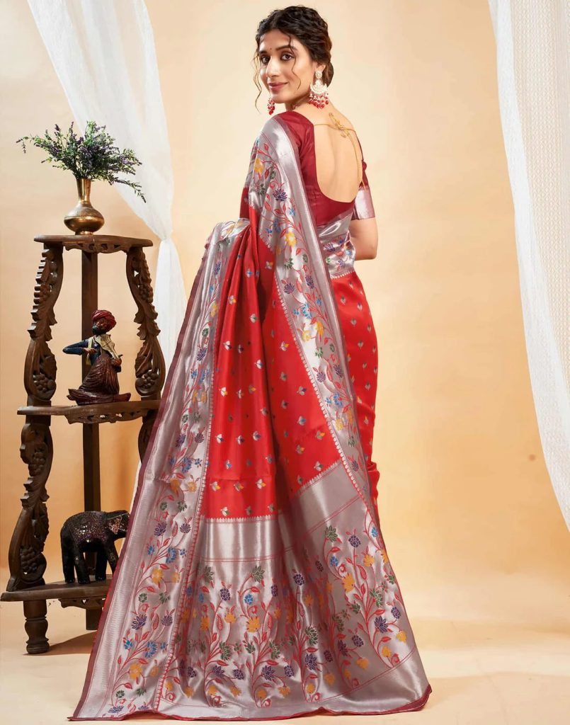 AXONIT Women's Silk Blend Banarasi Jacquard Multicolor Floral