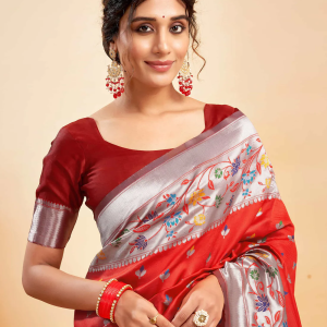 AXONIT Women's Silk Blend Banarasi Jacquard Multicolor Floral