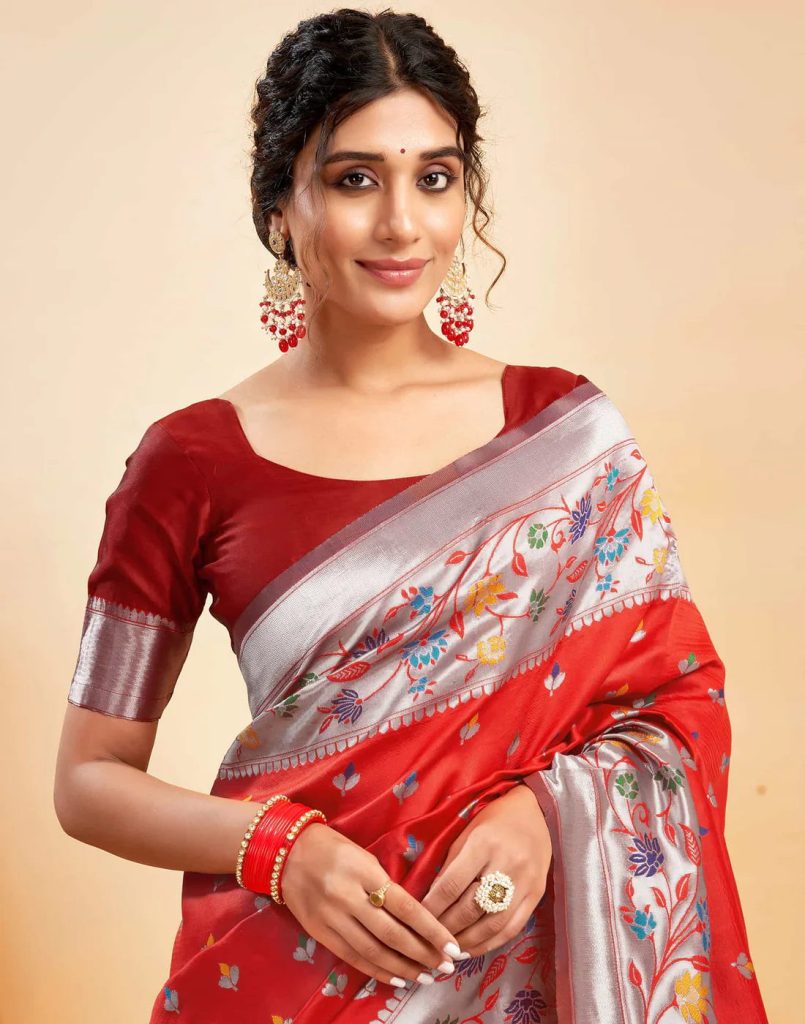 AXONIT Women's Silk Blend Banarasi Jacquard Multicolor Floral