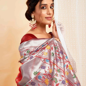 AXONIT Women's Silk Blend Banarasi Jacquard Multicolor Floral
