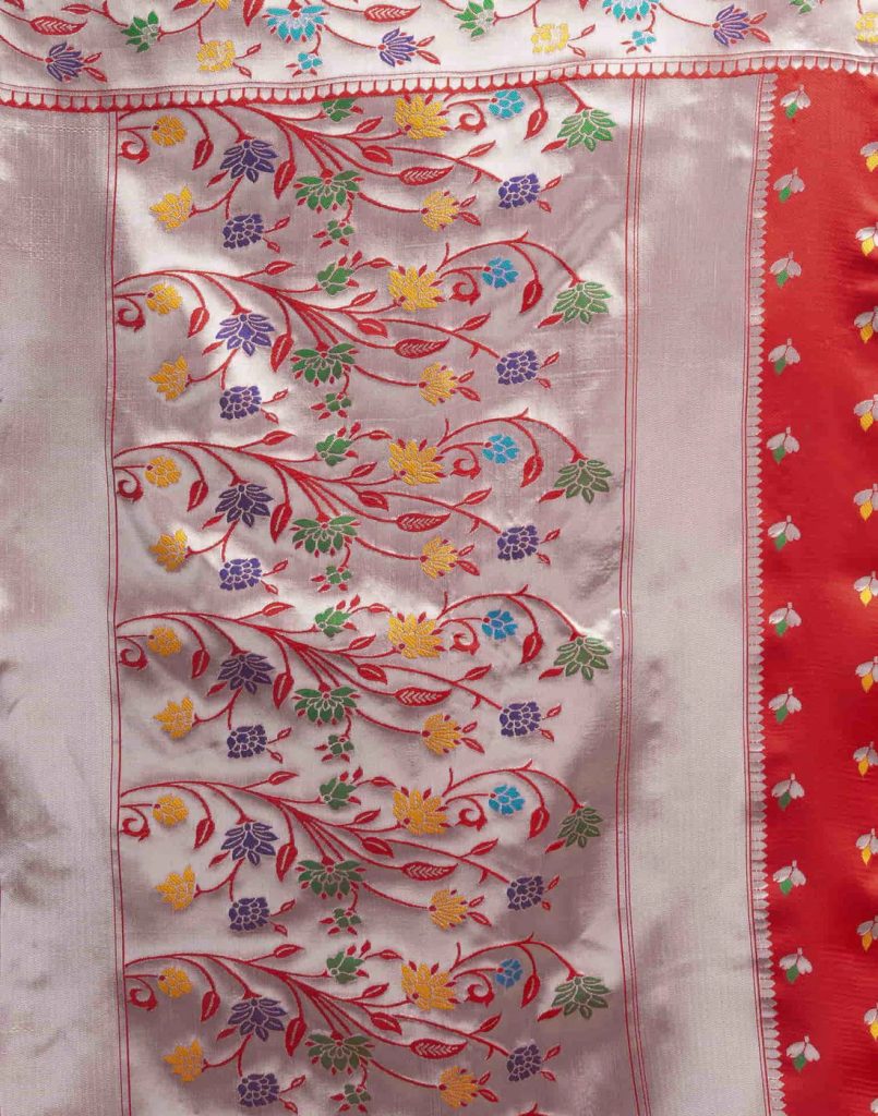 AXONIT Women's Silk Blend Banarasi Jacquard Multicolor Floral