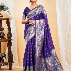 AXONIT Women's Silk Blend Banarasi Jacquard Multicolor Floral