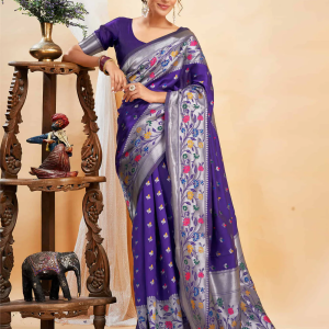 AXONIT Women's Silk Blend Banarasi Jacquard Multicolor Floral