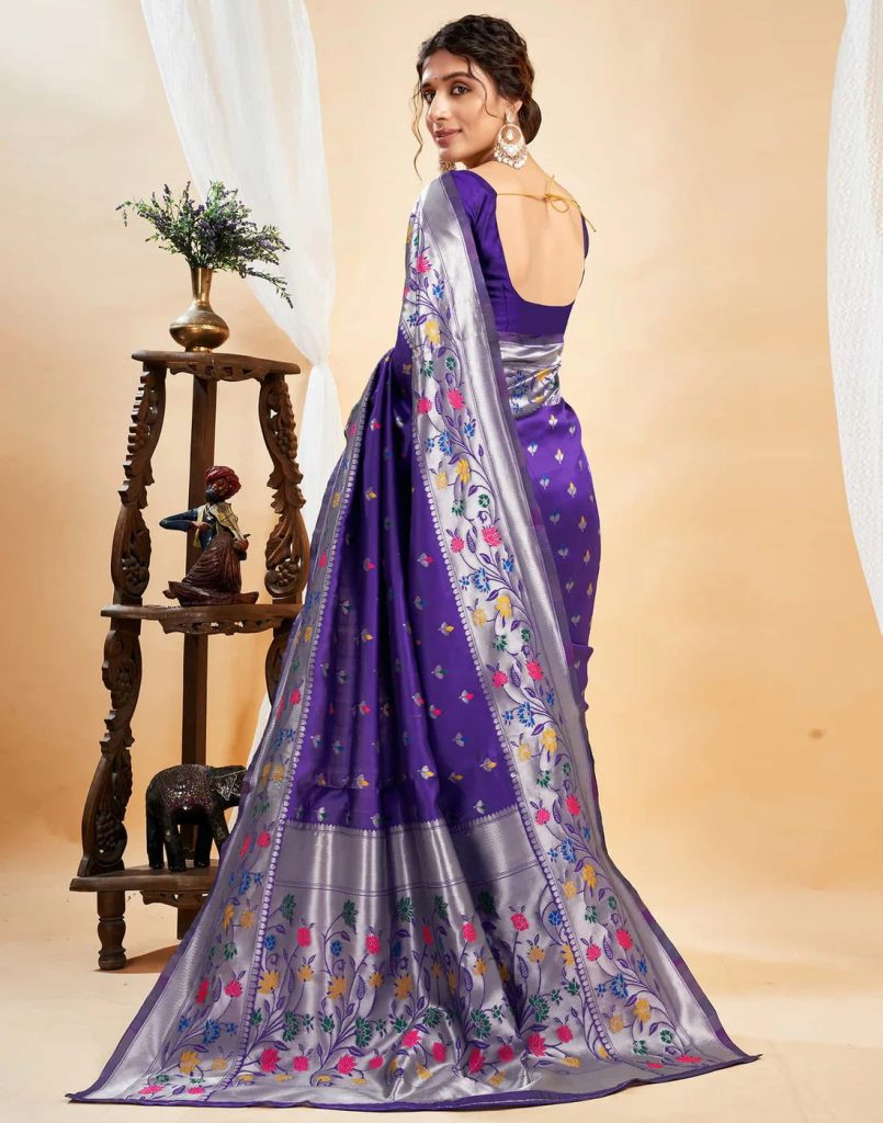 AXONIT Women's Silk Blend Banarasi Jacquard Multicolor Floral