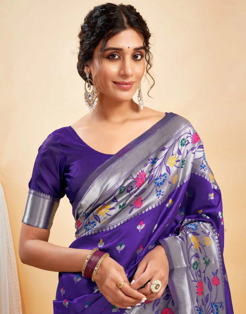 AXONIT Women's Silk Blend Banarasi Jacquard Multicolor Floral