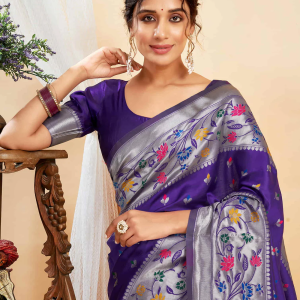 AXONIT Women's Silk Blend Banarasi Jacquard Multicolor Floral
