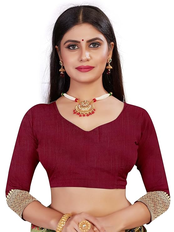AXONIT Women's Silk Blend Banarasi Jacquard Zari Butta with Brocade Pallu Design Saree with Unstitched Blouse Piece