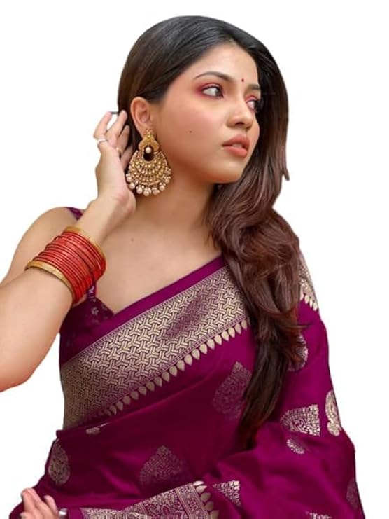 AXONIT Women's Silk Blend Banarasi Jacquard Zari Butta with Brocade Pallu Design Saree with Unstitched Blouse Piece