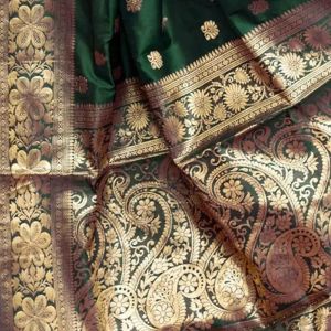 AXONIT Women's Silk Blend Banarasi Jacquard Floral & Paisley Design Saree with Unstitched Blouse Piece