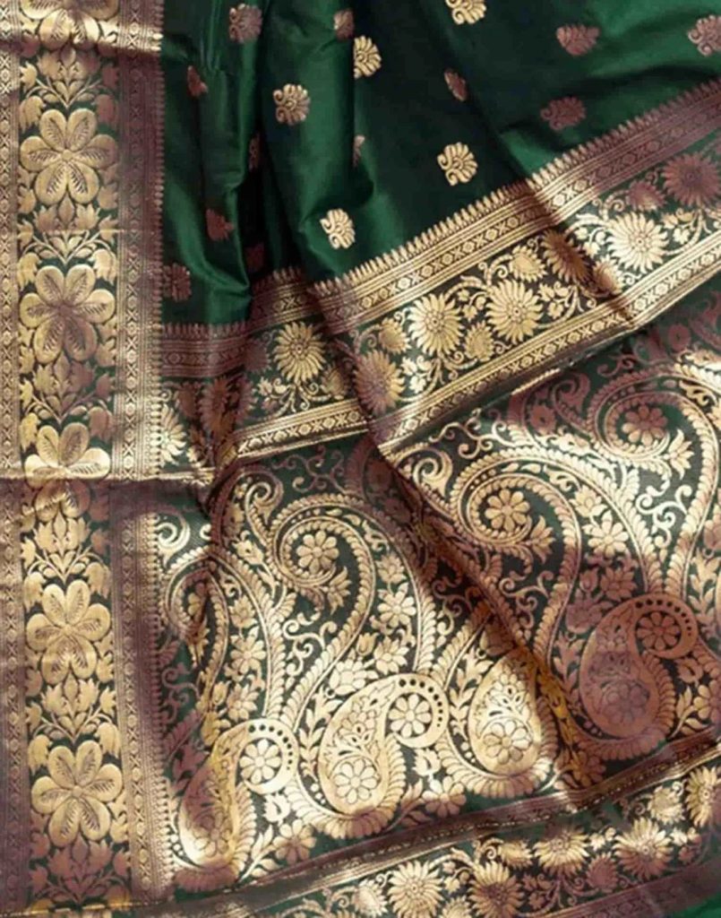 AXONIT Women's Silk Blend Banarasi Jacquard Floral & Paisley Design Saree with Unstitched Blouse Piece