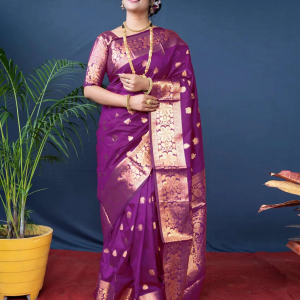 AXONIT Women's Silk Blend Banarasi Jacquard Floral & Paisley Design Saree with Unstitched Blouse Piece