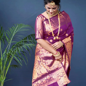 AXONIT Women's Silk Blend Banarasi Jacquard Floral & Paisley Design Saree with Unstitched Blouse Piece