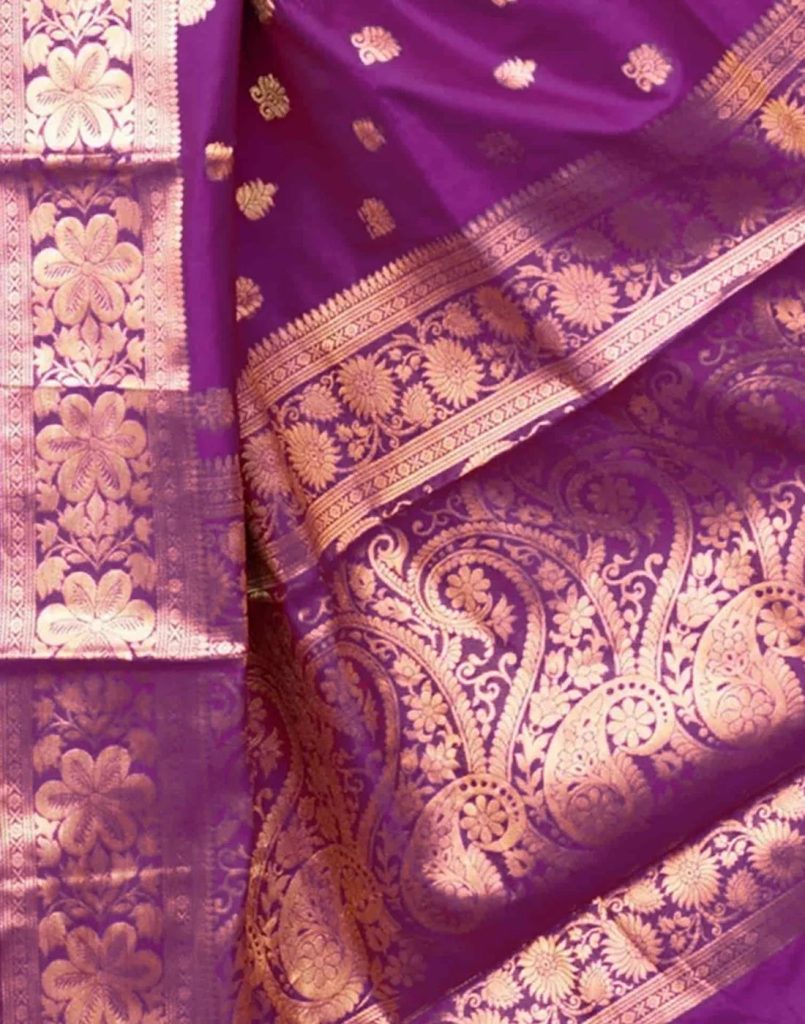AXONIT Women's Silk Blend Banarasi Jacquard Floral & Paisley Design Saree with Unstitched Blouse Piece