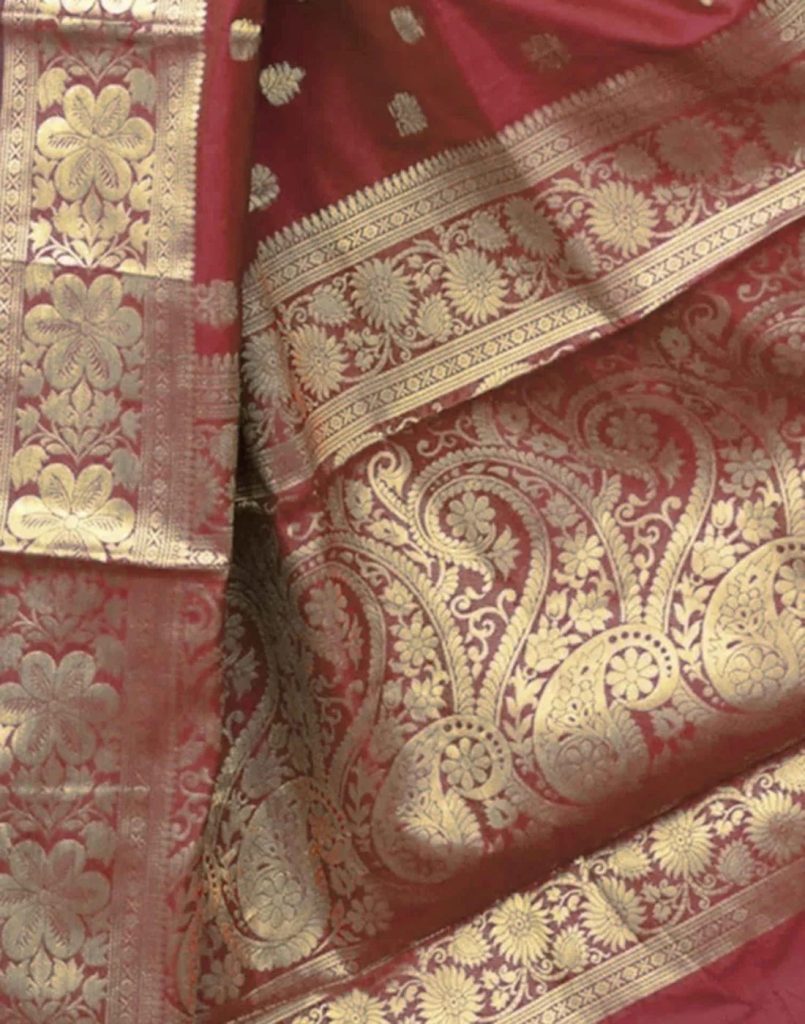 AXONIT Women's Silk Blend Banarasi Jacquard Floral & Paisley Design Saree with Unstitched Blouse Piece