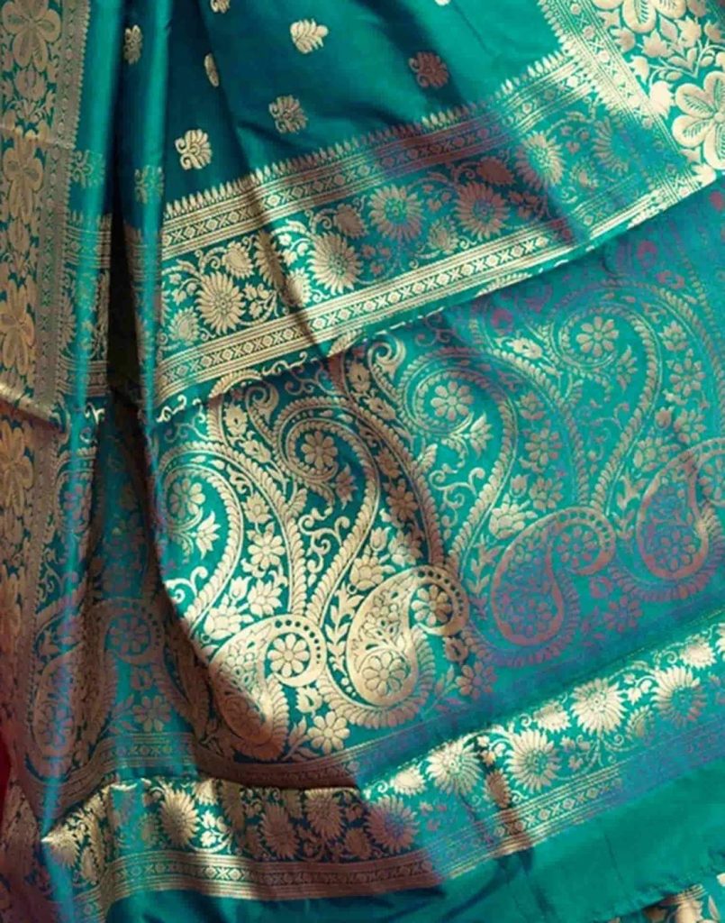AXONIT Women's Silk Blend Banarasi Jacquard Floral & Paisley Design Saree with Unstitched Blouse Piece