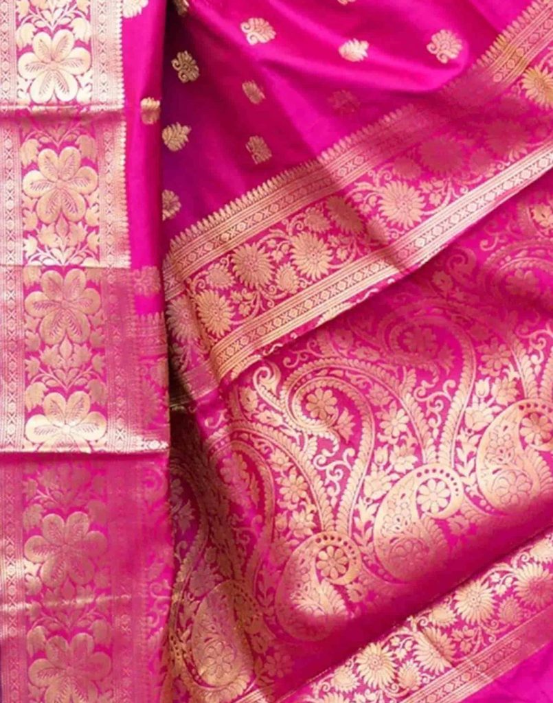 AXONIT Women's Silk Blend Banarasi Jacquard Floral & Paisley Design Saree with Unstitched Blouse Piece