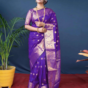 AXONIT Women's Silk Blend Banarasi Jacquard Floral & Paisley Design Saree with Unstitched Blouse Piece