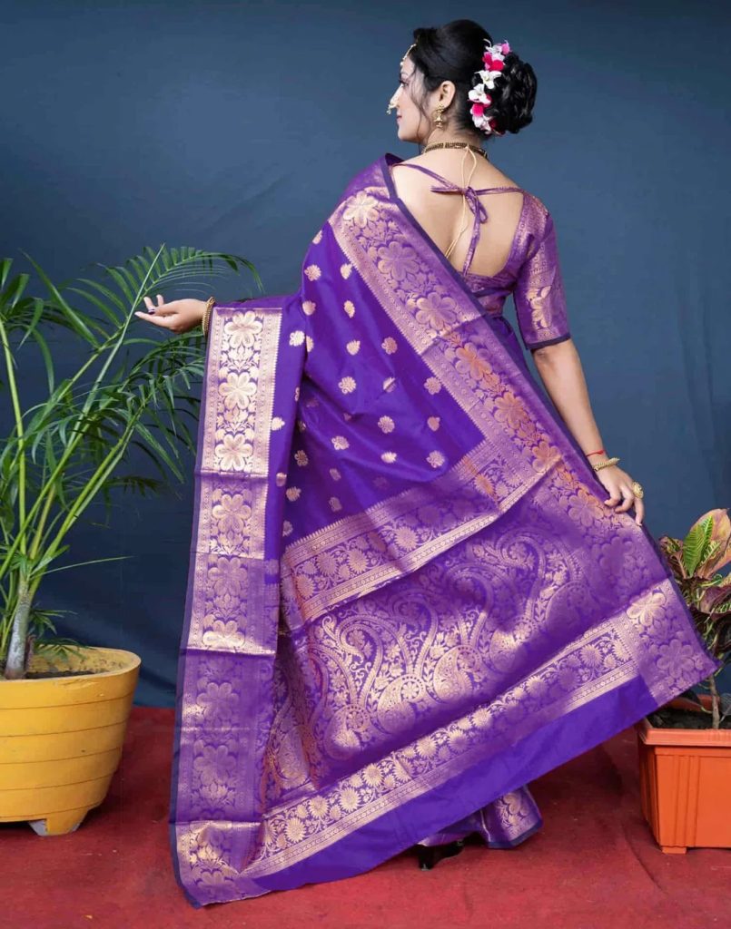 AXONIT Women's Silk Blend Banarasi Jacquard Floral & Paisley Design Saree with Unstitched Blouse Piece