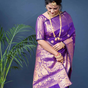 AXONIT Women's Silk Blend Banarasi Jacquard Floral & Paisley Design Saree with Unstitched Blouse Piece