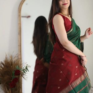 AXONIT Women's Cotton Saree with Zari Motifs & Dual Tone Finish with Unstitched Blouse Piece