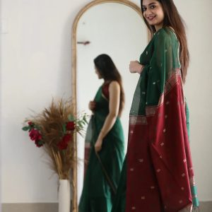 AXONIT Women's Cotton Saree with Zari Motifs & Dual Tone Finish with Unstitched Blouse Piece