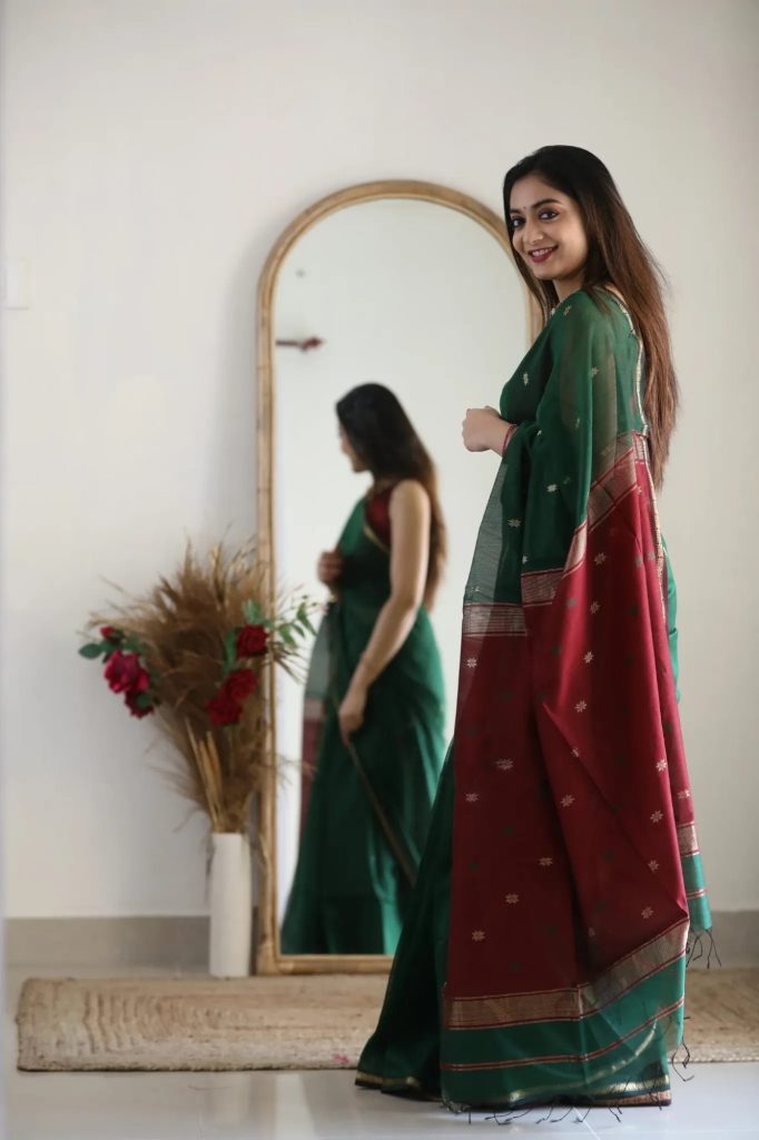 AXONIT Women's Cotton Saree with Zari Motifs & Dual Tone Finish with Unstitched Blouse Piece