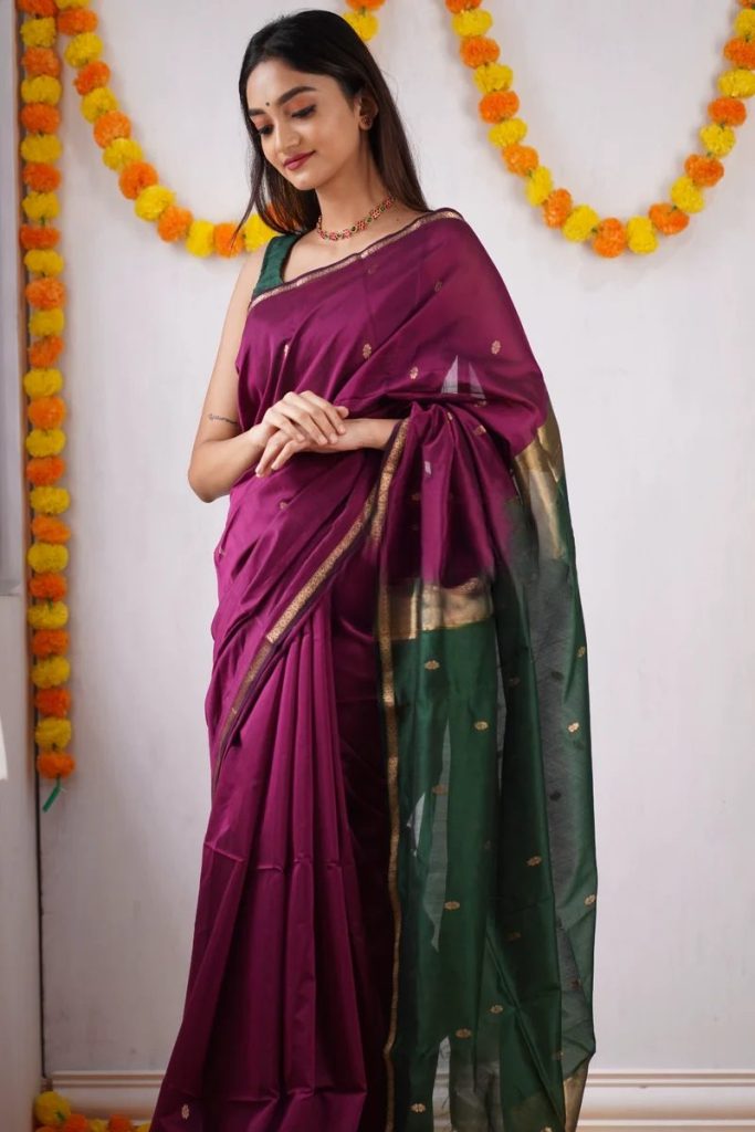 AXONIT Women's Cotton Saree with Zari Motifs & Dual Tone Finish with Unstitched Blouse Piece