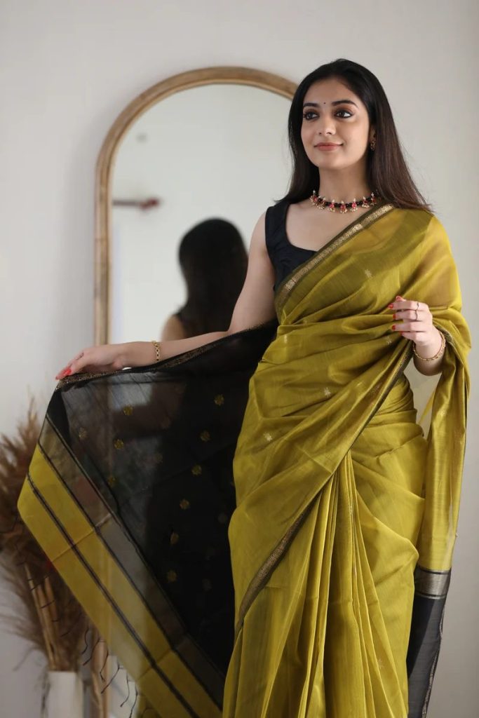AXONIT Women's Cotton Saree with Zari Motifs & Dual Tone Finish with Unstitched Blouse Piece