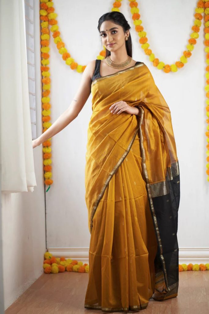 AXONIT Women's Cotton Saree with Zari Motifs & Dual Tone Finish with Unstitched Blouse Piece