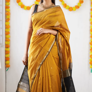 AXONIT Women's Cotton Saree with Zari Motifs & Dual Tone Finish with Unstitched Blouse Piece