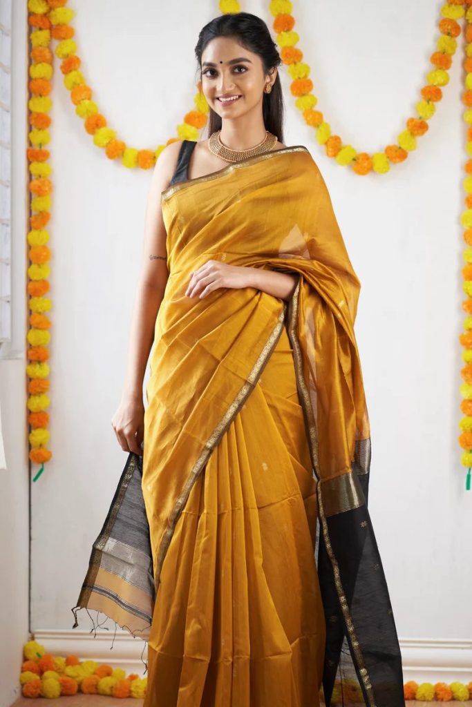 AXONIT Women's Cotton Saree with Zari Motifs & Dual Tone Finish with Unstitched Blouse Piece