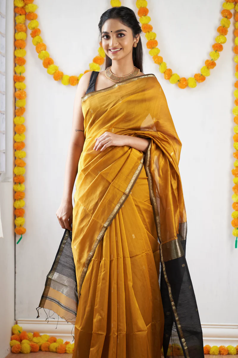 AXONIT Women's Cotton Saree with Zari Motifs & Dual Tone Finish with Unstitched Blouse Piece