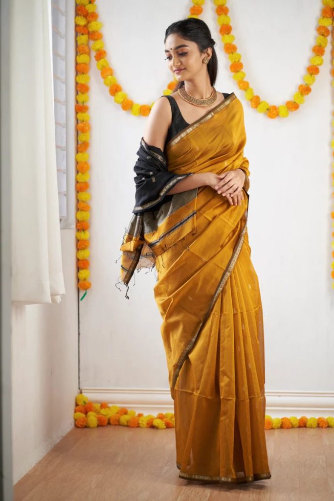 AXONIT Women's Cotton Saree with Zari Motifs & Dual Tone Finish with Unstitched Blouse Piece