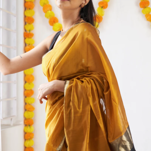 AXONIT Women's Cotton Saree with Zari Motifs & Dual Tone Finish with Unstitched Blouse Piece