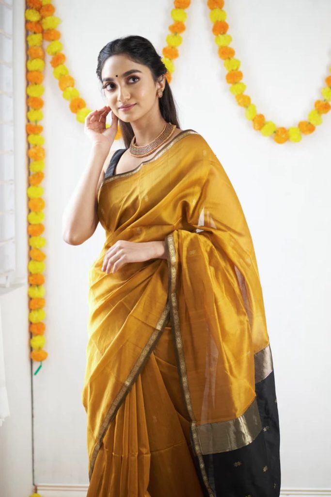 AXONIT Women's Cotton Saree with Zari Motifs & Dual Tone Finish with Unstitched Blouse Piece