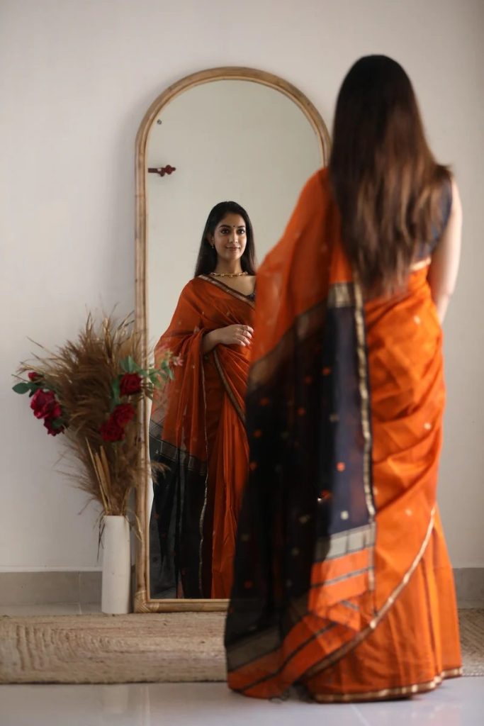 AXONIT Women's Cotton Saree with Zari Motifs & Dual Tone Finish with Unstitched Blouse Piece