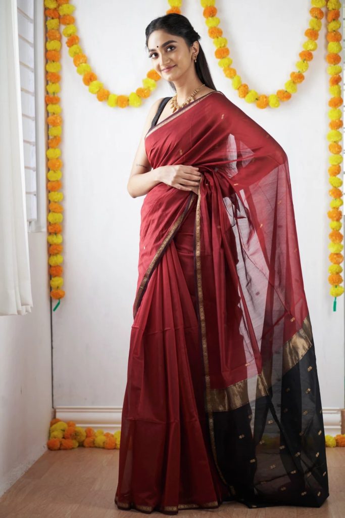 AXONIT Women's Cotton Saree with Zari Motifs & Dual Tone Finish with Unstitched Blouse Piece