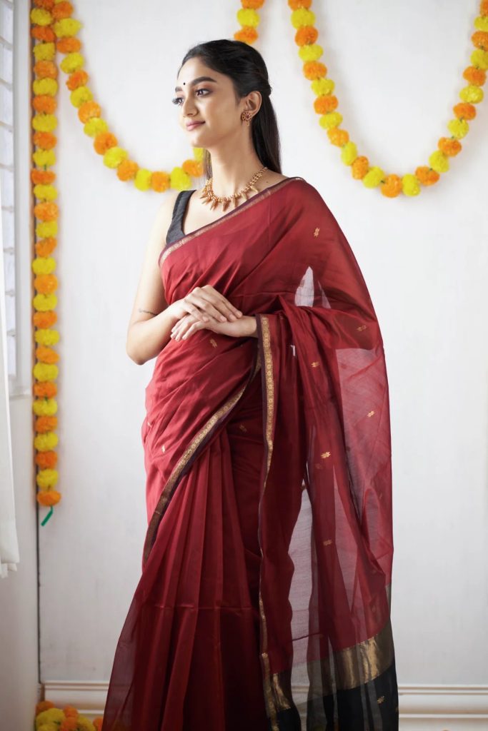 AXONIT Women's Cotton Saree with Zari Motifs & Dual Tone Finish with Unstitched Blouse Piece