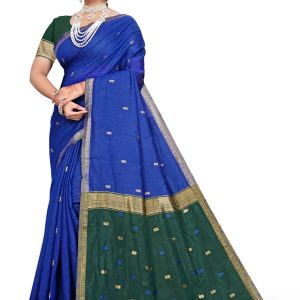 AXONIT Women's Cotton Saree with Zari Motifs & Dual Tone Finish with Unstitched Blouse Piece